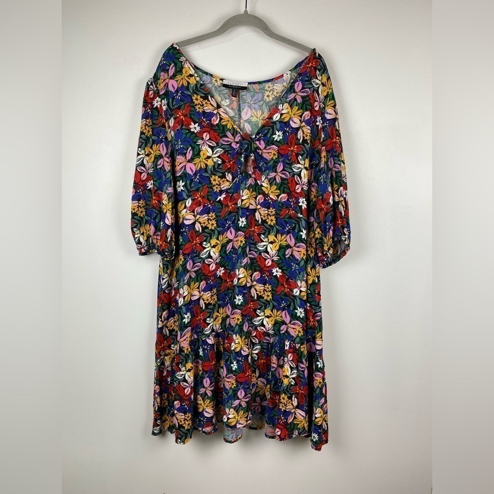ELOQUII Elements Plus Size Knot Front Floral Print Flounce Dress, Size 20